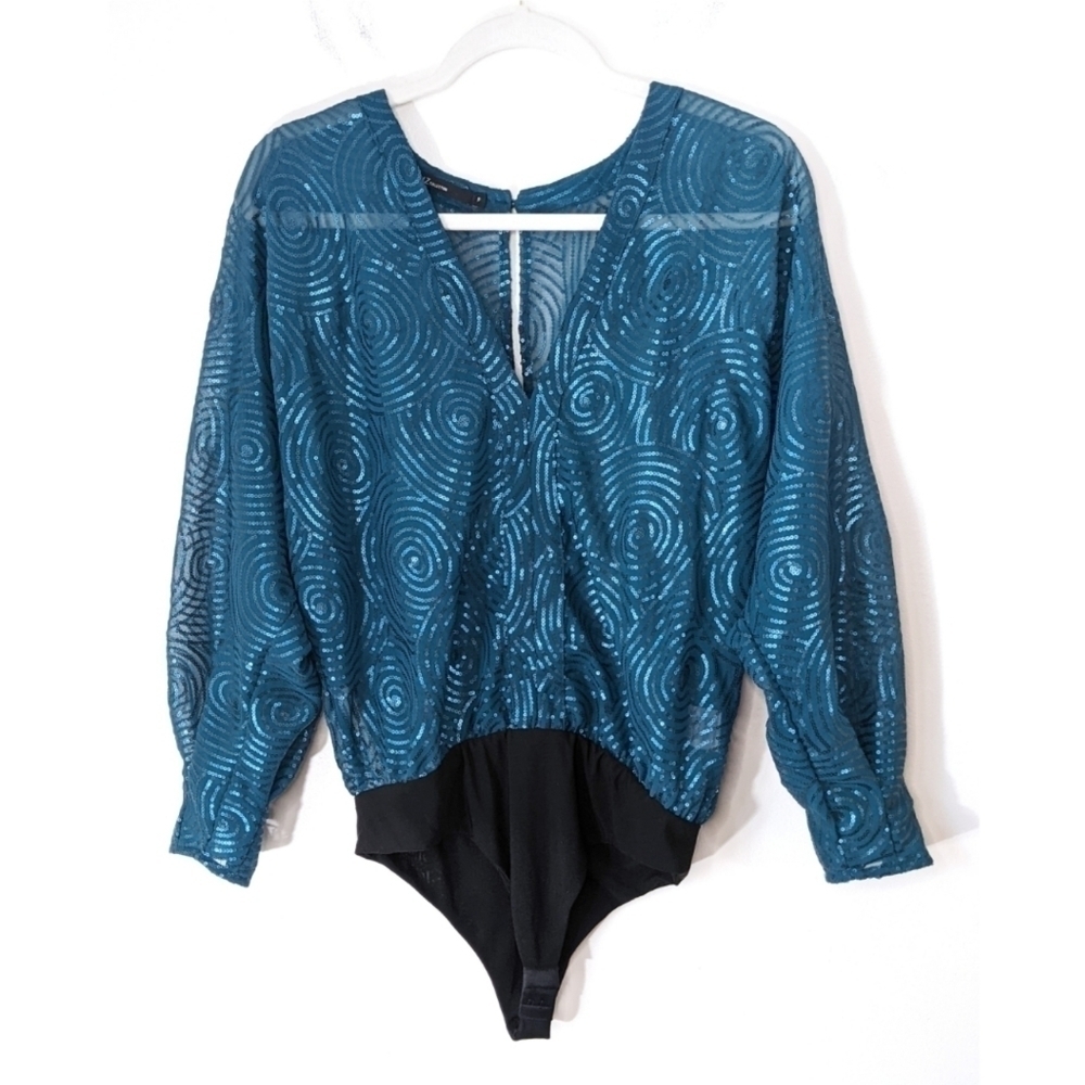𝅺NMZ Collection Turquoise Sequin Bodysuit small